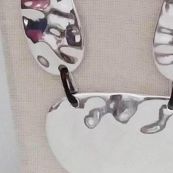 NWT Statement Necklace 21" +3" extender Set in Silver-tone Mixed Metals wax cord - Picture 9 of 15